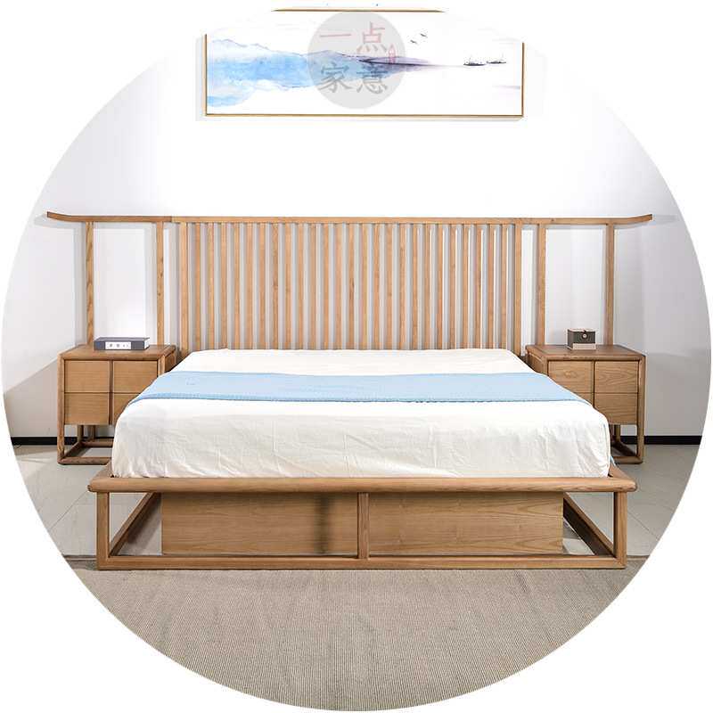 原木禅意风主卧箱体储物民宿床双人床现代复古简约家具厂多功能