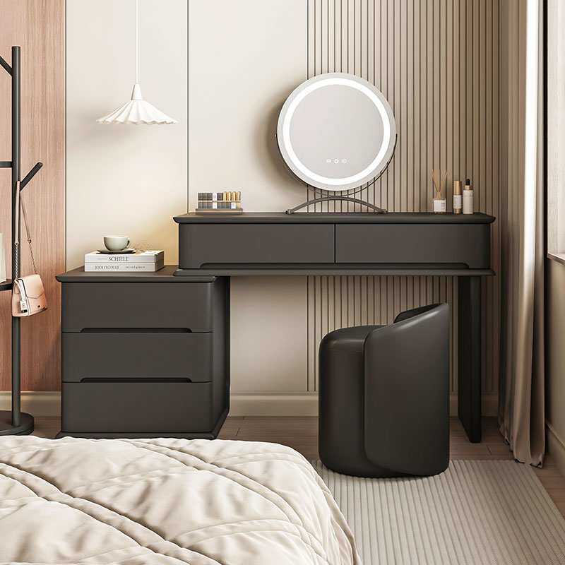 梳妆台实木黑色卧室现代简约小型化妆桌收纳柜轻奢感化妆台
