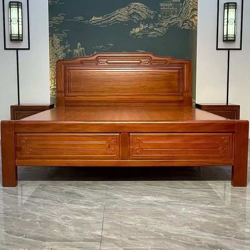 金花梨木实木床1米8大床卧室家用榫卯结构加厚新中式菠萝格双人床