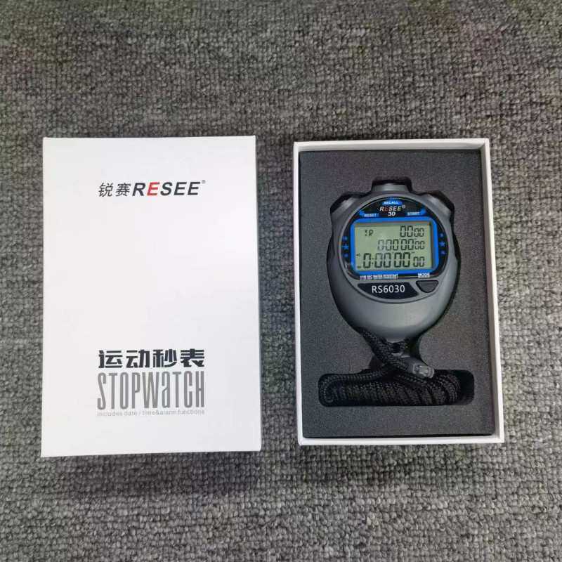 秒表10道30道60道180道跑步比赛健身电子运动计时器记忆码表3排MB