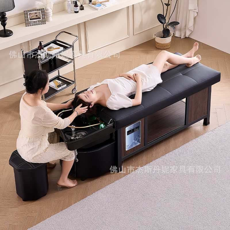 黑色陶瓷盆头疗洗头床按摩冲头床理发店养发护发水循环熏蒸项目床