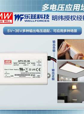 明纬36V电源35W APV-35-36防水LED照明塑壳1A灯带灯箱CCC认证