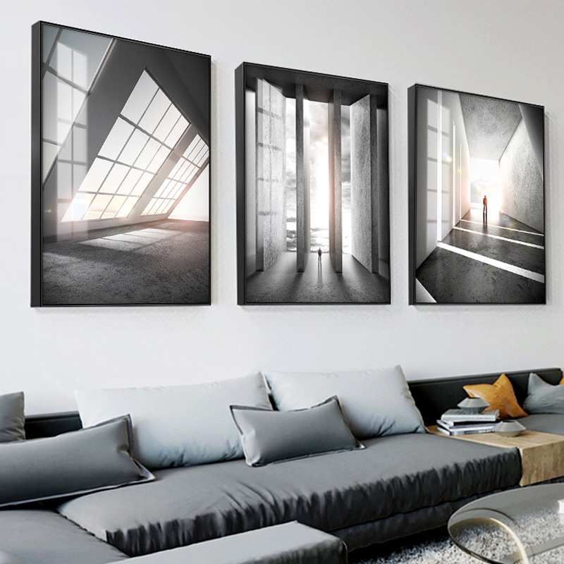 黑白装饰画现代简约客厅建筑空间挂画北欧抽象工业风延伸人物壁画