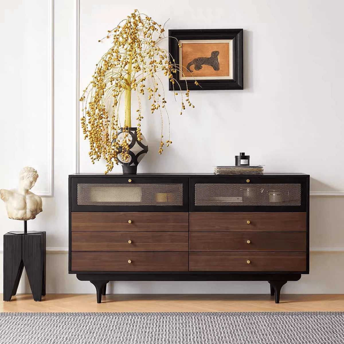 中古风实木八斗柜卧室收纳柜家用客厅储物柜法式复古斗柜玄关柜