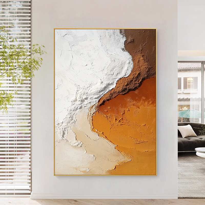 抽象肌理纯手绘油画极简质感客厅装饰画橙色艺术创意玄关走廊挂画