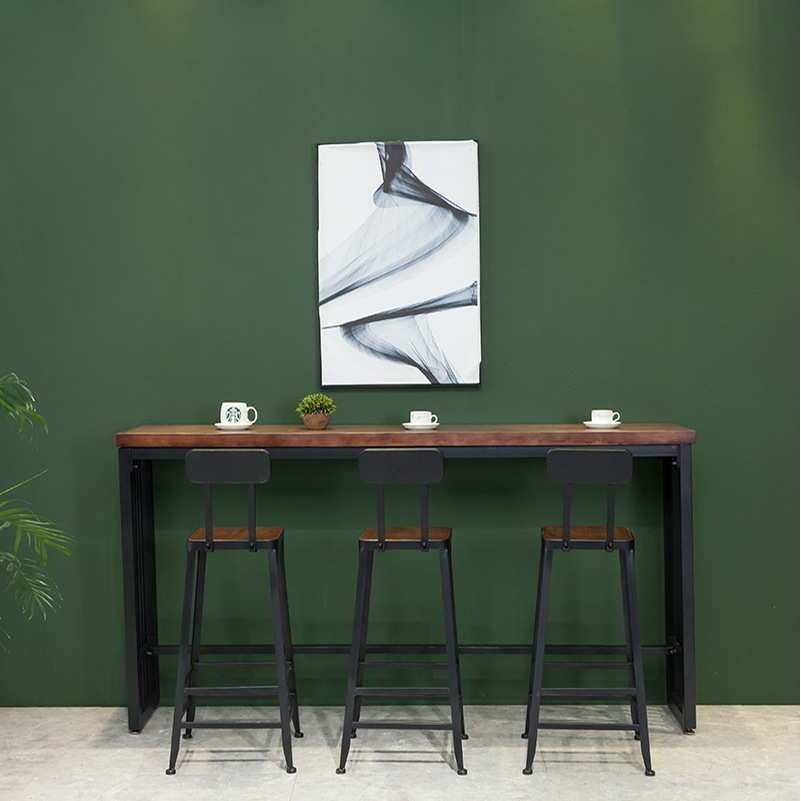 美式实木家用吧台桌子奶茶店咖啡厅酒吧商用靠墙长条高脚桌椅组合