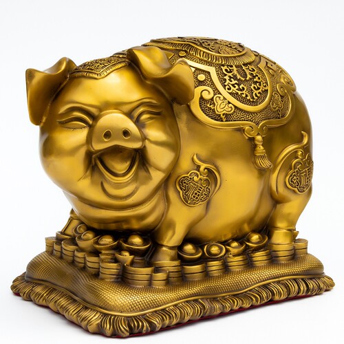 铜猪摆件纯铜生肖猪福字元宝招财猪客厅办公室桌面金猪存钱罐大号