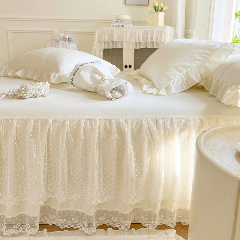 纯色床裙单件蕾丝花边床罩夏季防尘遮丑1.5m1.8x2.0*2.2双人床套