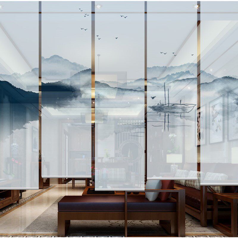 双面半透明透明丝绢丝绸纱布画定制设计打印喷绘屏风隔断软帘窗帘