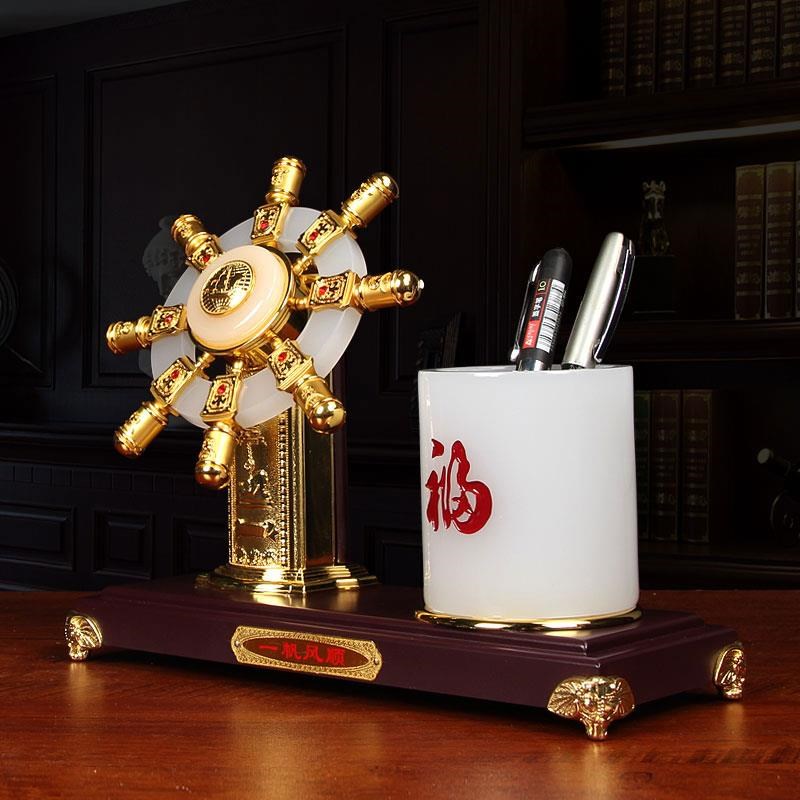 金玉满舵办公室笔筒摆件高档商务礼品书房桌面装饰开业送礼可定制