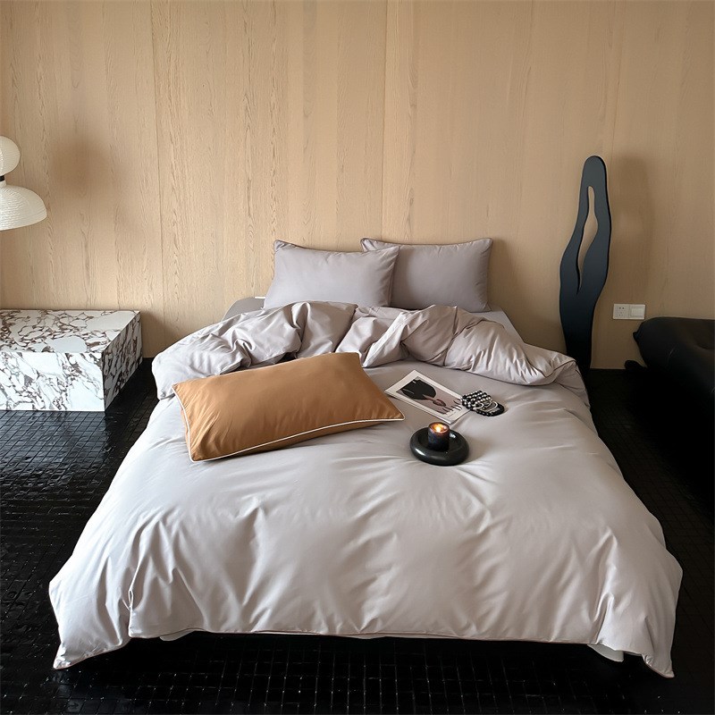 1000支全棉磨毛四件套秋冬季加厚保暖简约酒店风床单被套