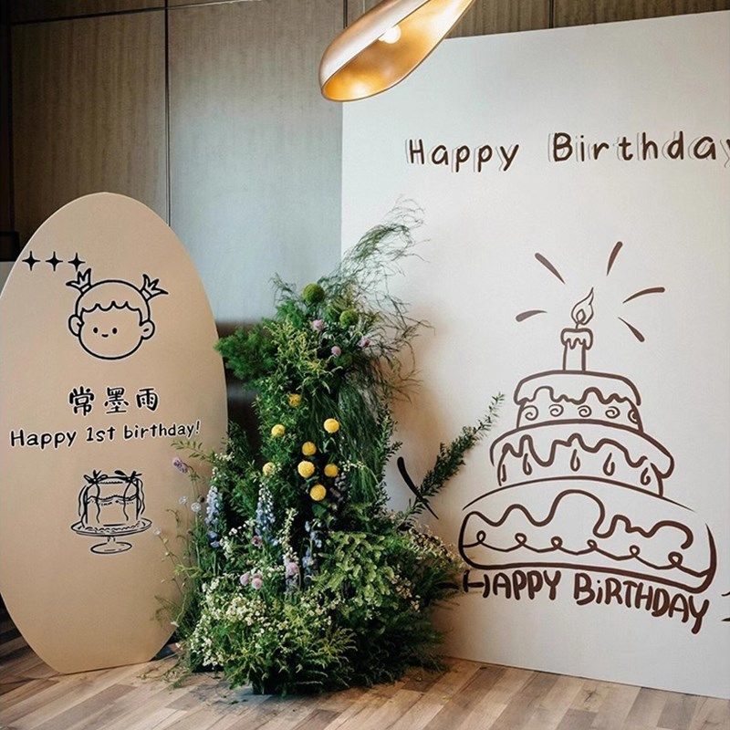 手绘风一周岁生日布置ins男女孩百日天宴气球装饰场景背景墙kt板,节庆用品/礼品,气球,淘宝优惠券,粉丝福利购,淘宝优惠卷