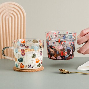 网红高颜值水杯玻璃杯女高颜值家用耐高温可加热带刻度杯子咖啡杯