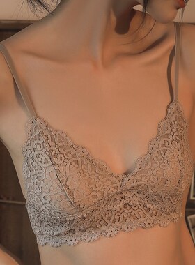 显小法式蕾丝内衣女夏薄款无钢圈三角杯白色文胸小胸超薄美背胸罩