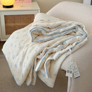 全棉A类双层皱皱纱夏凉被可机洗柔软透气夏季 60支纯棉空调被2.0米