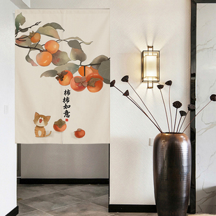 门帘家用免打孔魔术贴布艺遮挡中式隔断帘半帘厕所门口挂帘伸缩杆