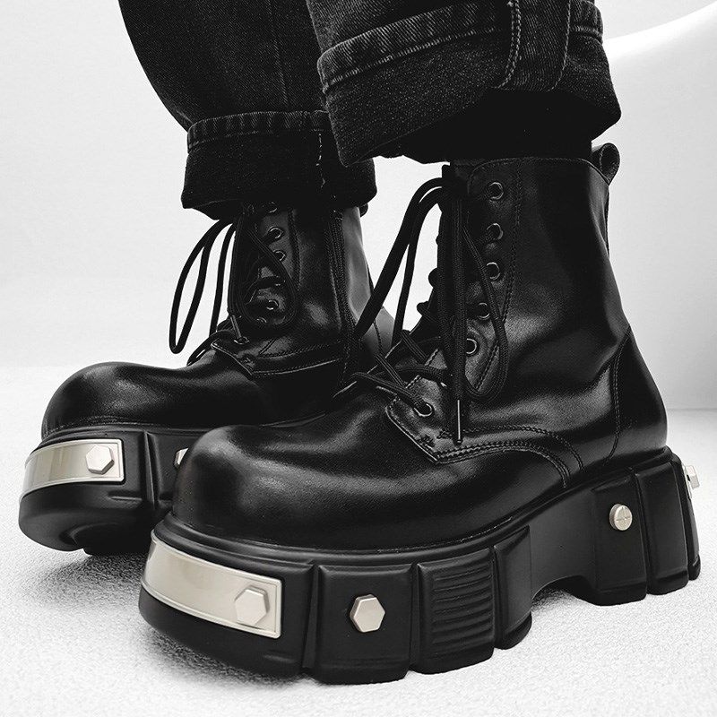 巴黎厚底马丁靴男欧美小众高级感拉链增高机车靴女英伦情侣大头靴