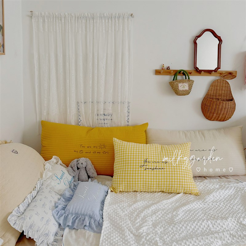 韩系绗缝床头长条靠枕卧室儿童房婴儿靠背可拆洗刺绣布艺定制抱枕