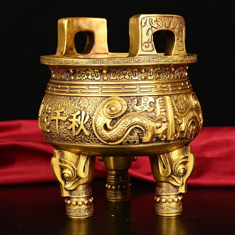 纯铜鼎摆件全铜鼎盛千秋三足圆鼎招财家居客厅办公室店铺开业礼品