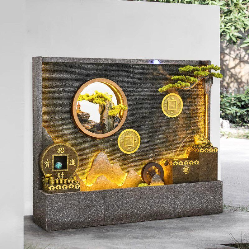 水幕墙流水墙屏风酒店客厅玄关隔断庭院装饰假山鱼池喷泉景观摆件