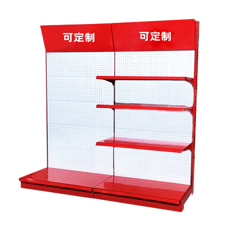 定制便利店超市货架平背板广告牌加弧形灯箱卖货洞洞板展示架货柜