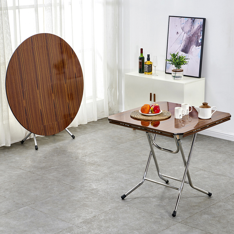 折叠大圆桌子家用简易餐桌正方形吃饭桌小户型便携实木圆形桌