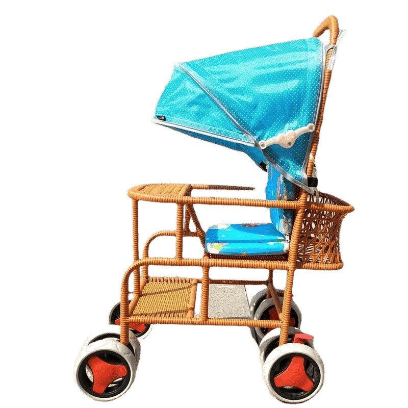 夏天婴儿推车竹藤可坐可躺仿藤车轻便竹编车可折叠宝宝夏天藤椅