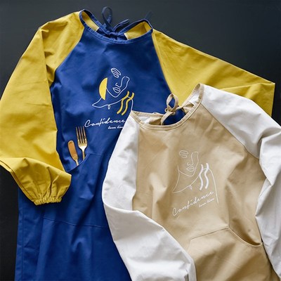 新款围裙罩衣大人家用纯棉布带长袖子厨房时尚防水家务男女画画服