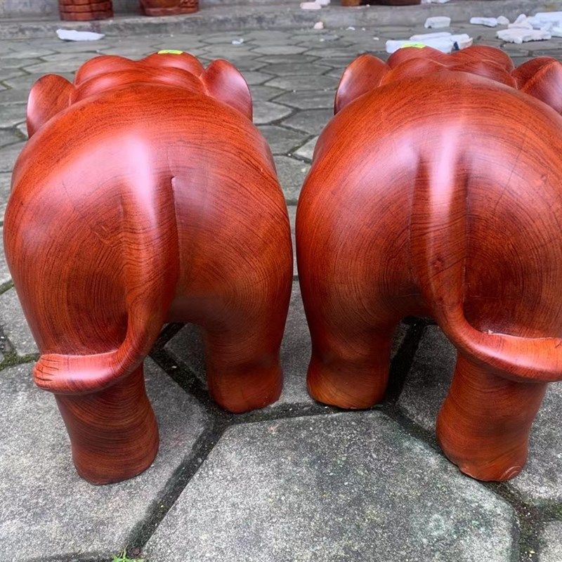 红木工艺品 花梨木木雕大象 摆件40公分一对