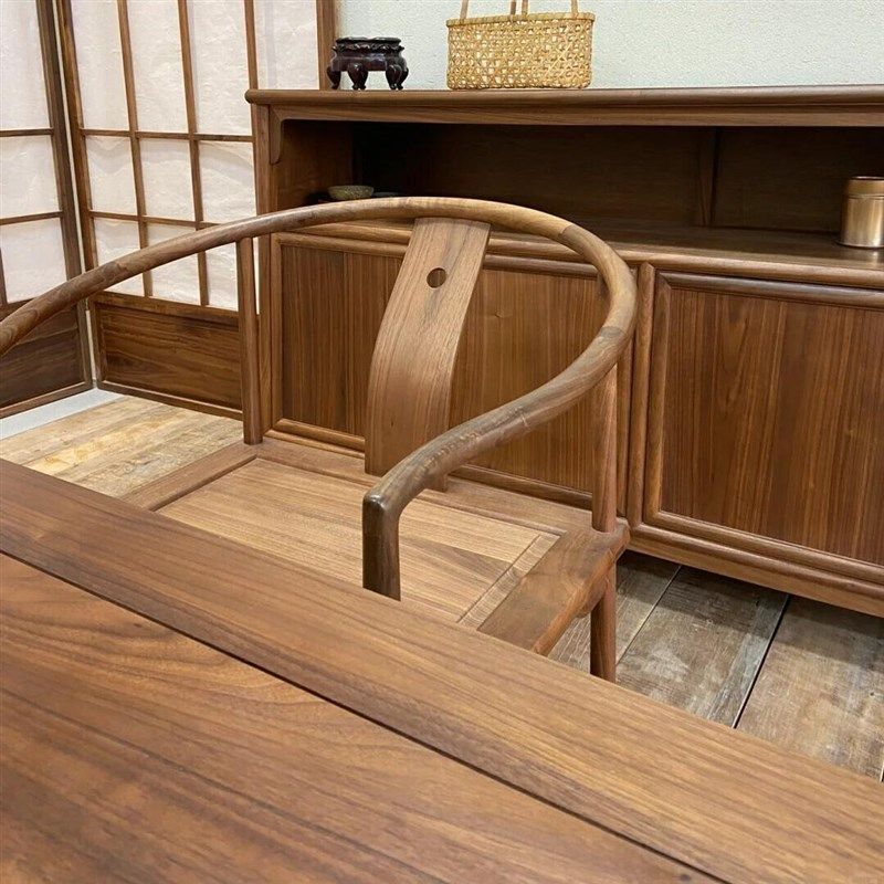 现代简约黑胡桃木茶桌椅组合家用客厅办公泡茶桌茶室洽谈茶道茶台