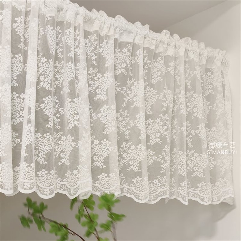 韩式蕾丝短帘白色小花短帘厨房小窗帘半帘隔断门帘飘窗柜帘免打孔