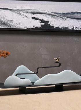 新关中禅意陶瓷假山摆件高级感酒店样视板间客厅电柜玄161式软装