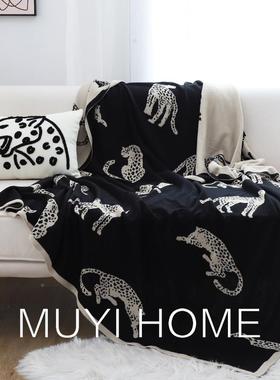 北欧高级毛毯沙针织复古客厅毯办公室午KPE毯休发毯子午睡毯黑色