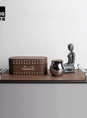 意间式盘棕色托香薰储物盒花艺YJX702套装 样板系卧室衣帽间摆件