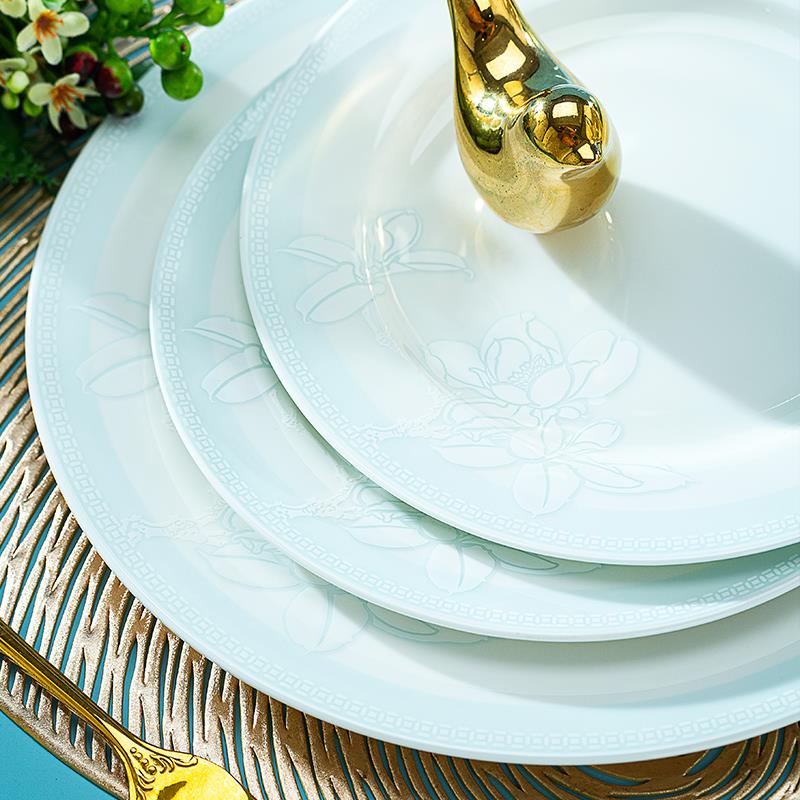 锦秋JQT-YLH堂6组0头景器德镇骨瓷餐具套家陶瓷釉下玉兰用花结婚