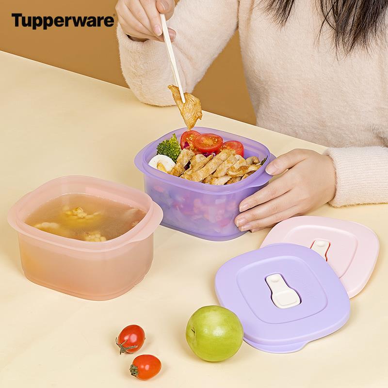 特百惠微波层叠小方盒800ml生T0010便携午爱餐可保风饭盒冷藏鲜学