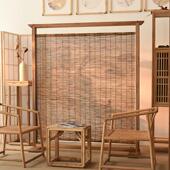 372座中屏国芦苇风隔墙客厅简约现代书桌客厅移动入口室覆古茶椅