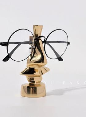 现黄BL0451板铜眼镜摆件 书房书桌书柜架卧室床头柜 样房软装代饰