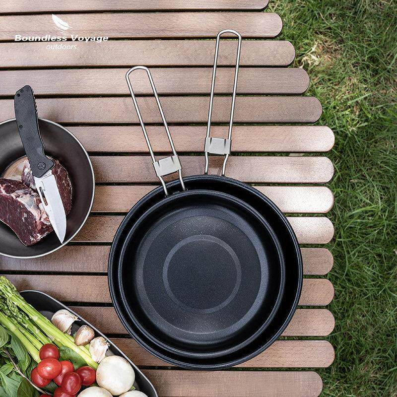 纯钛户外锅Ti069C T具不沾锅.5L煎盘露锅炒锅野营1炊具平底轻量可
