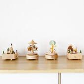 在庭斯堪 转旋木马音乐 房间 纳维亚风饰格 木制音乐盒家儿童