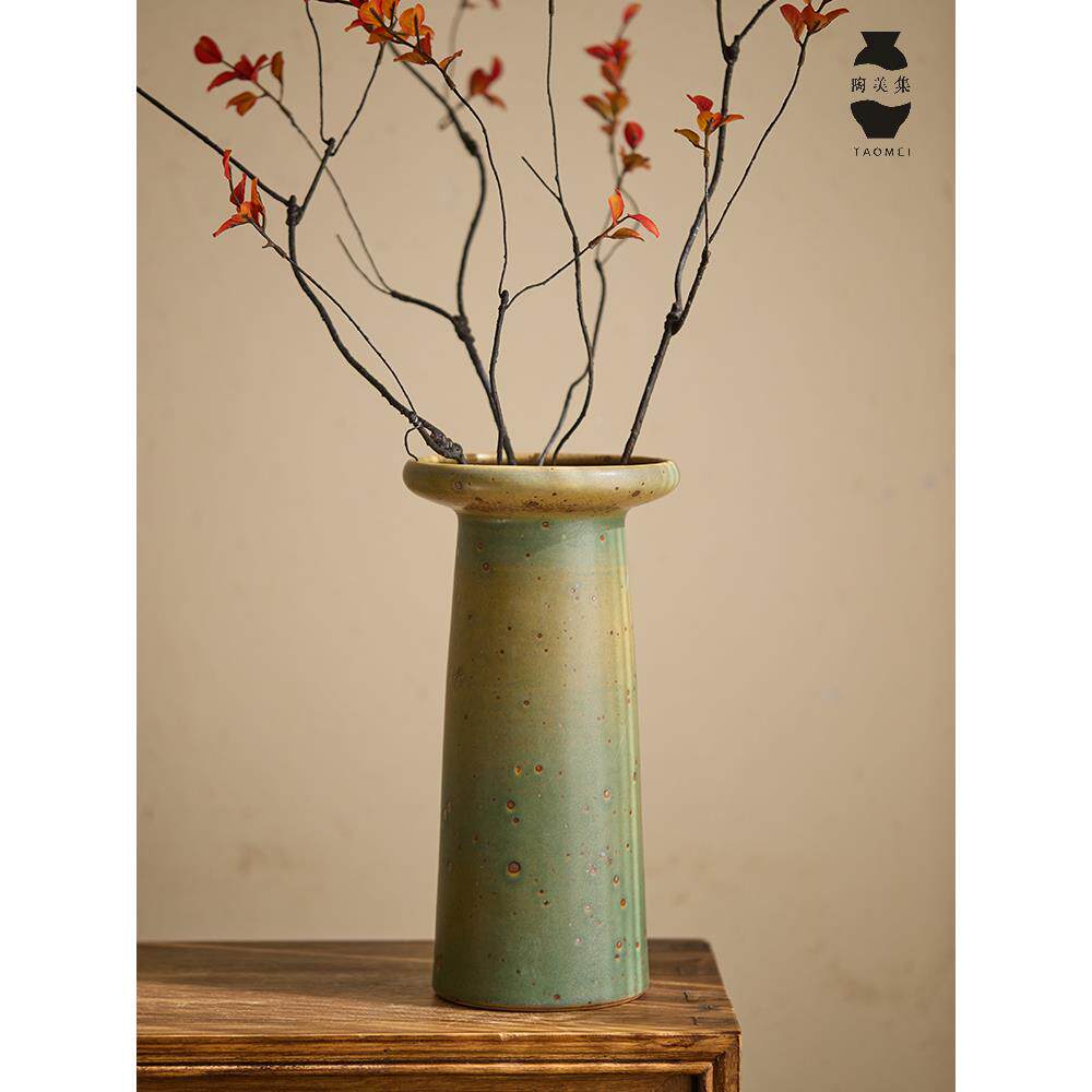 宽口陶瓷花中国覆古水培景瓶镇大直径花MBG瓶桌面装饰品德客厅插