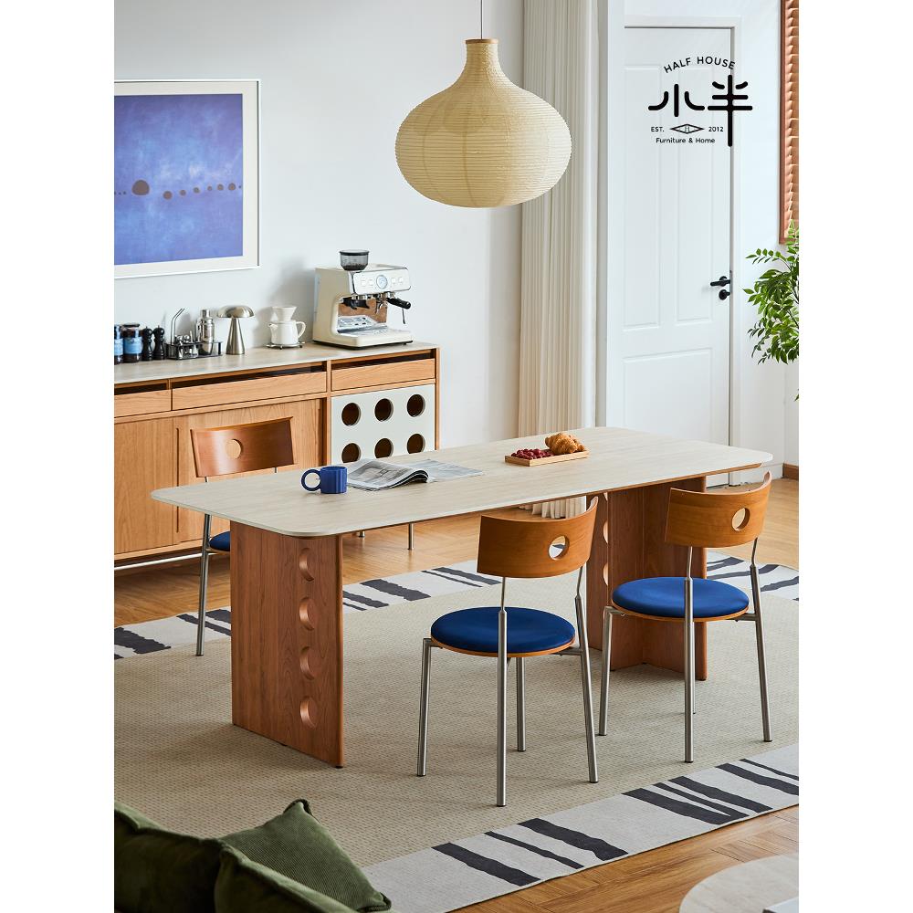 樱出乎活时光餐桌中古风餐岩板jgl9家用小户型饭桌生桃木工作台桌