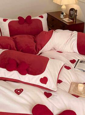 冬被季高重牛奶绒四件SVL套珊瑚法兰套绒加厚床单床上用品结婚克