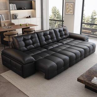 工厂销电动真皮沙发客能厅直小户型潮友功可多伸缩皮艺沙发床一体