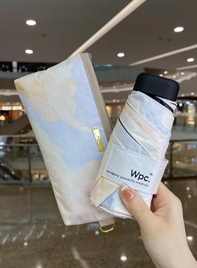 日本Wpc防.粉涂料黑胶五折遮阳伞晴彩雨两用囊晒UV紫外线遮11497