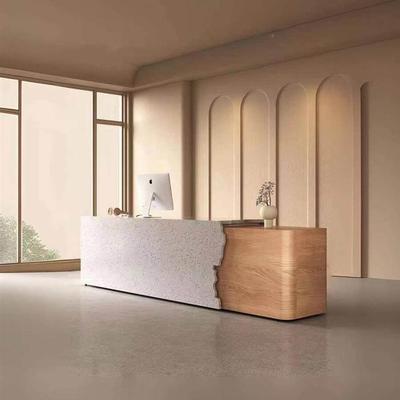 公司前台接待长台办公室KQU前台桌北原木民宿欧馆款收风银柜台吧