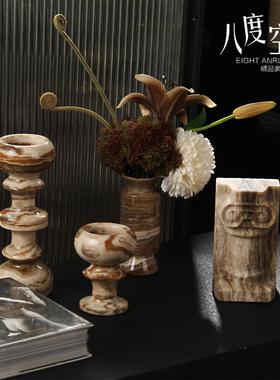 中古柜侘寂柜风大理石石花瓶XHY书档烛台摆件样板玉间书床头软装