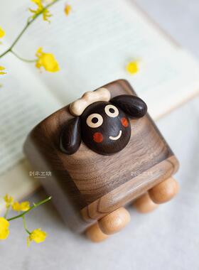 小羊笔坊筒/创木工可实木办公室桌面收纳盒摆创件意爱教师QKC节礼