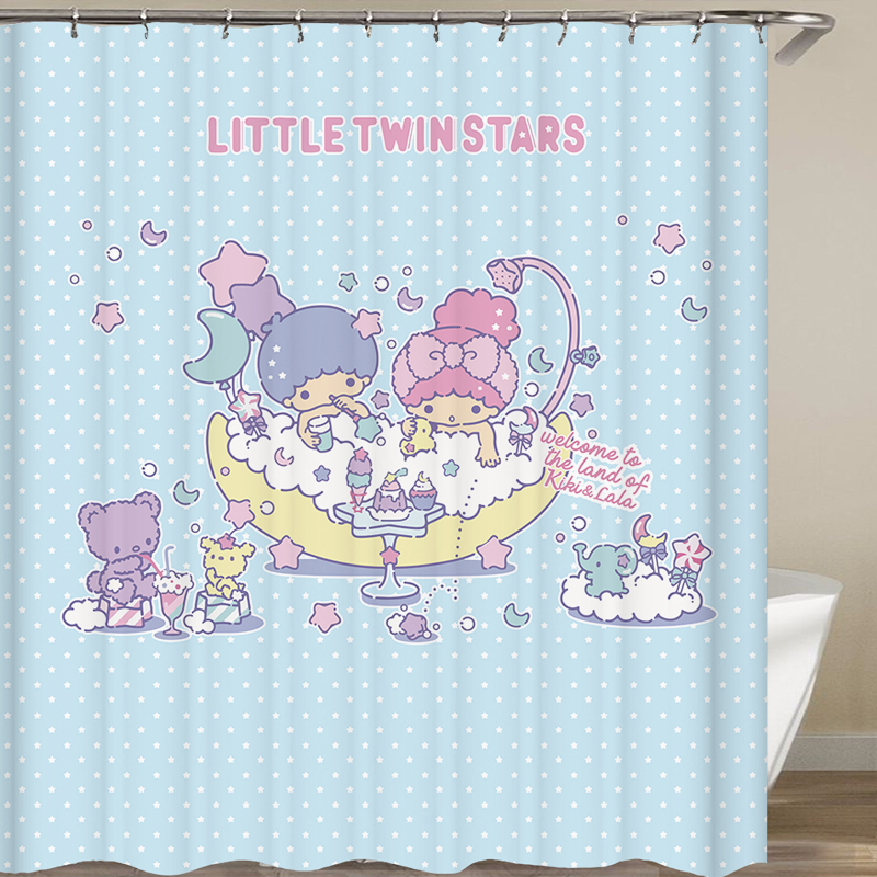卡通装饰挂布双子星浴帘卫生间挡水洗澡帘twin star柜门遮挡帘子