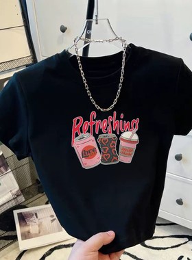 纯棉童装短款女童短袖T恤夏装女孩上衣儿童宽松露脐高腰学生衣服